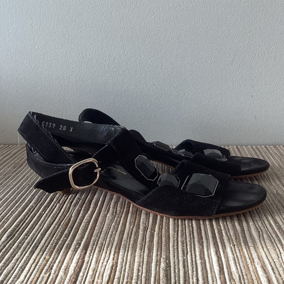 Robert Clergerie BarneysBlack Leather Rhinestone Strappy Sandals Shoes 6 - Picture 6 of 6